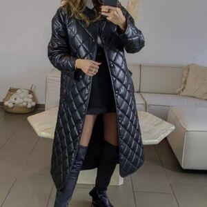 Zara Black Quilted Long Coat